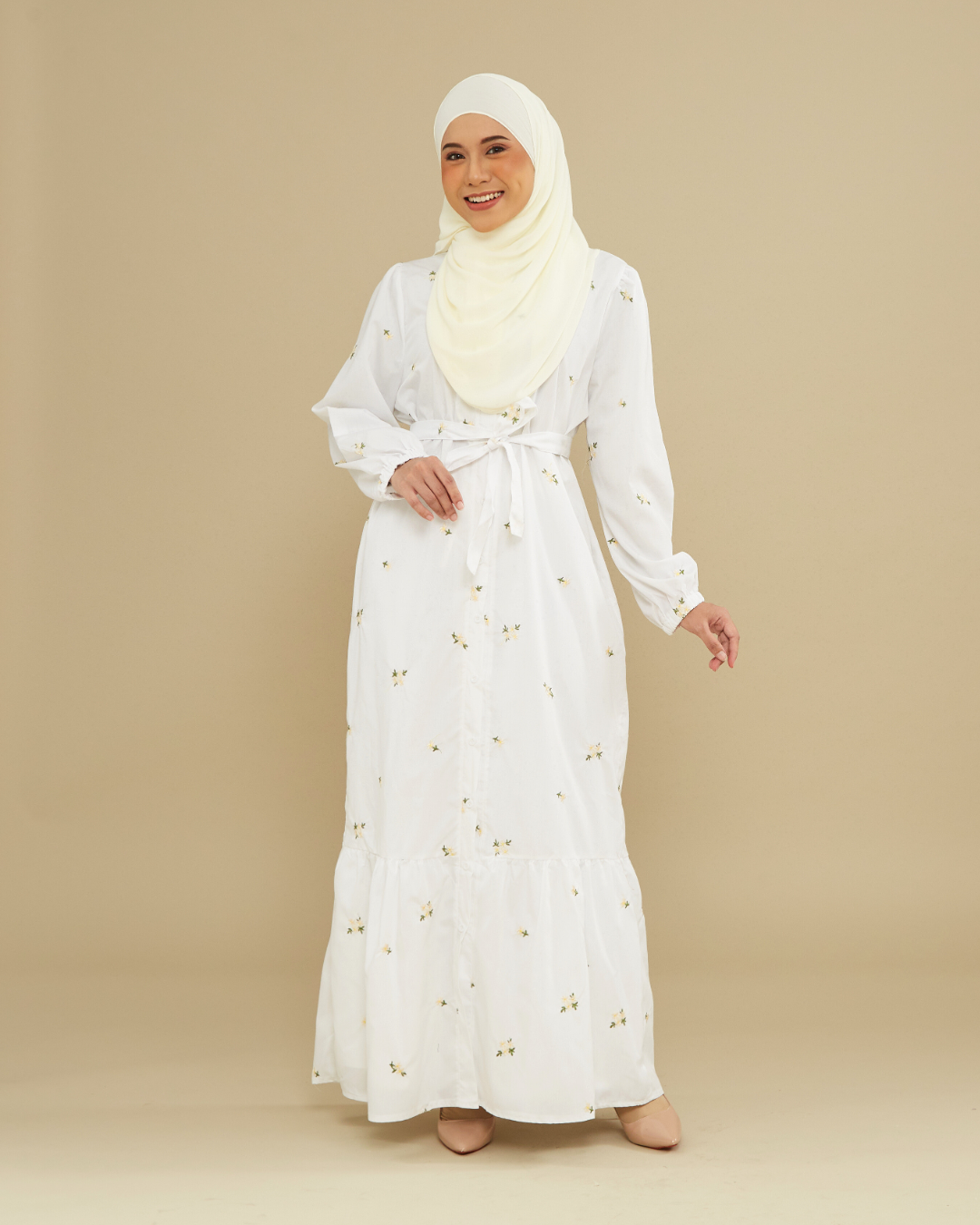 Naeema Embroidery Dress - White