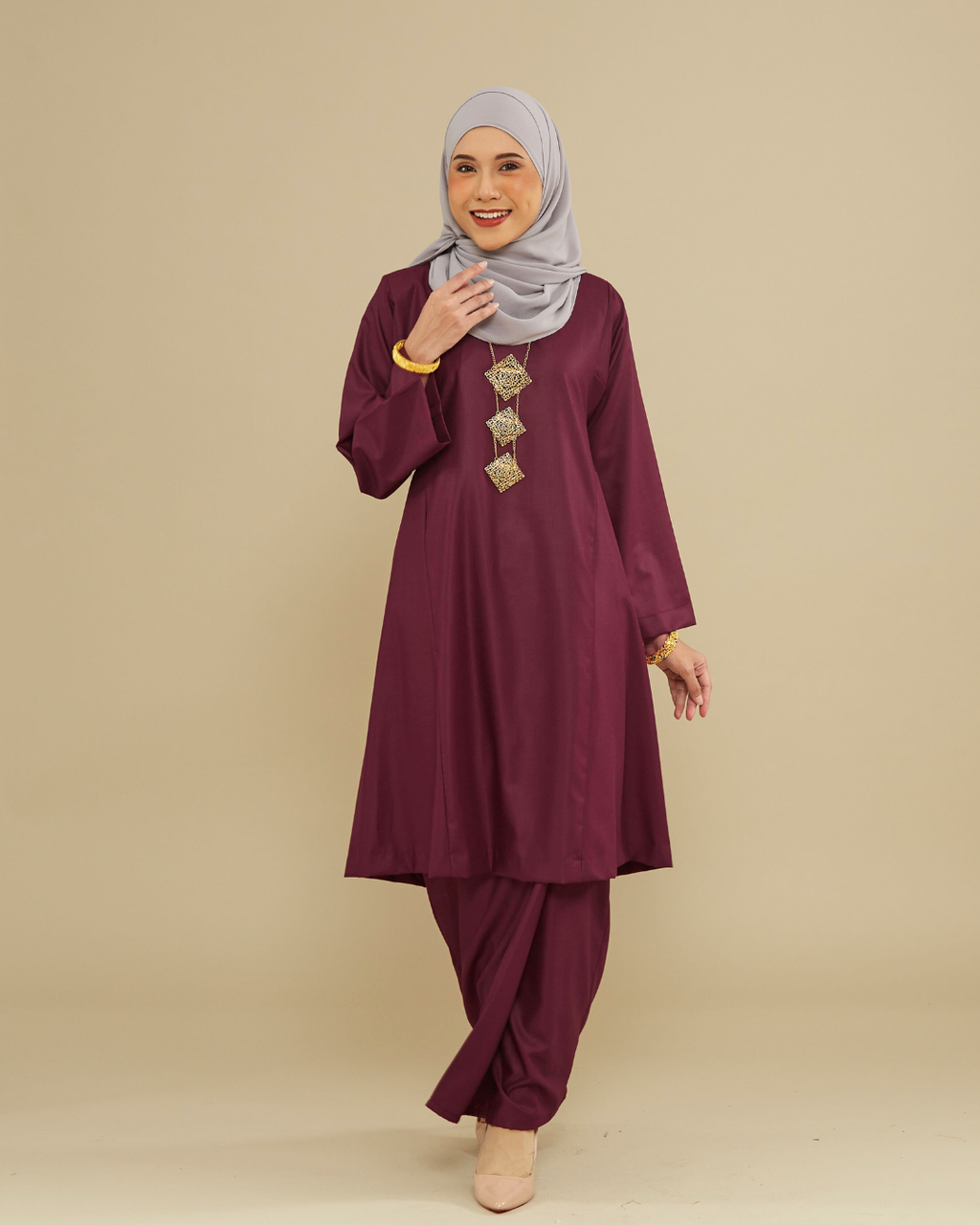 KEMBOJA KURUNG PAHANG - BURGUNDY