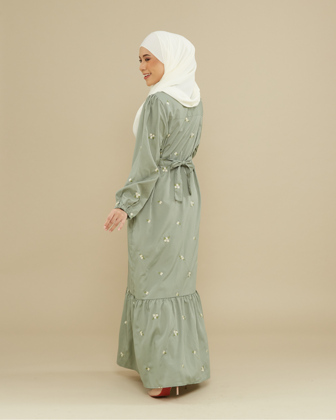 Naeema Embroidery Dress - Green Tea